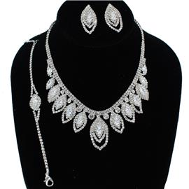 Rhinestones Leaves 3 Pcs Necklace Set