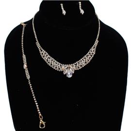 JR Rhinestones 3 Pcs Teardrop Necklace Set