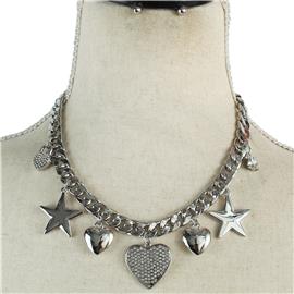Metal Chain Charms Heart Necklace Set