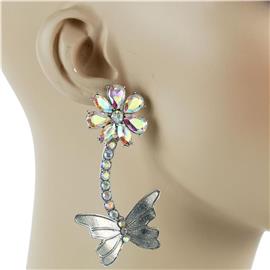 Crystal Long Butterfly Flower Earring