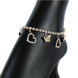 Rhinestones Charms Heart Anklet