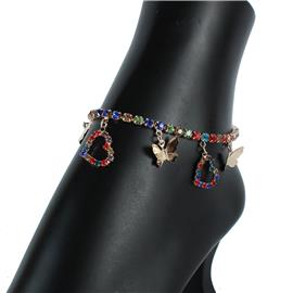 Rhinestones  Charms Heart Anklet