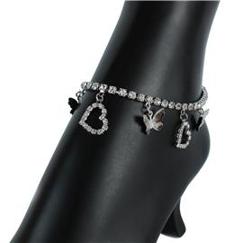 Rhinestones Charms Heart Anklet