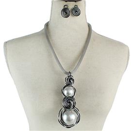 Fashion Long Chain Pearl Drop Necklace Set