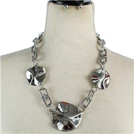 Chain Hammered Round Necklace Set