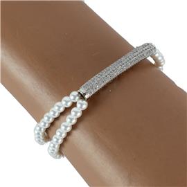 Pearls CZ Bar Charm Bracelet