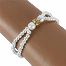 Pearls CZ Ring Stretch Bracelet
