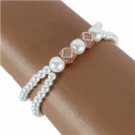 Pearls CZ Square Charm Bracelet