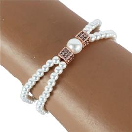 Pearls CZ Cubic Charm Bracelet