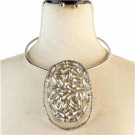 Hammered Metal Oval With Crystal Choker Set