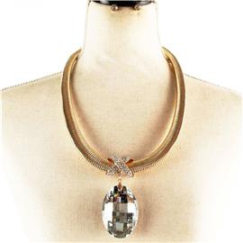 Metal Omega Crystal Oval Necklace Set