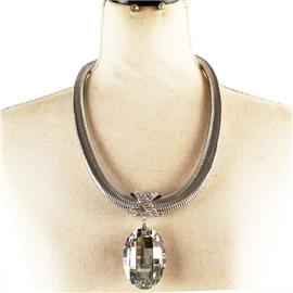 Metal Omega Crystal Oval Necklace Set