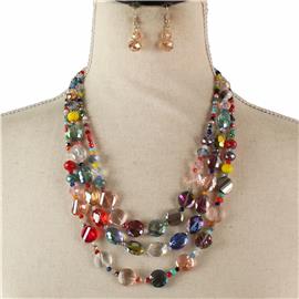 Crystal Beads 3 Layerd Necklace Set