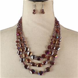 Crystal Beads 3 Layerd Necklace Set