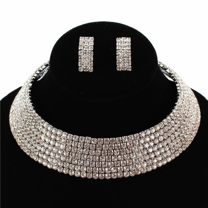 Rhinestones 7 Line Choker Set - DDFLimport.com (Wholesale Fashion Jewelry)