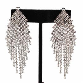 Clip On Rhinestones Fringes Earring