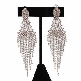 Clip On Rhinestones Fringes Earring