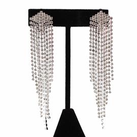 Clip On Rhinestones Fringes Earring