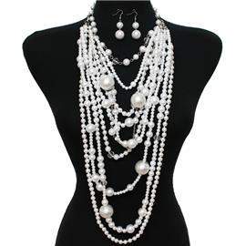 Long Multilayered Pearl Necklace Set