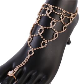 Rhinestones Swirl Tear Anklet With Ring