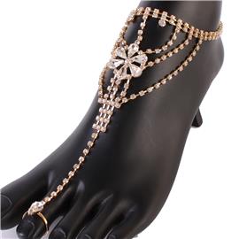 Rhinestones Layereds Flower Anklet With Ring