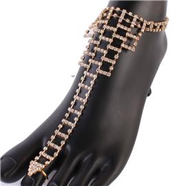 Rhinestones Rectangle Anklet With Ring