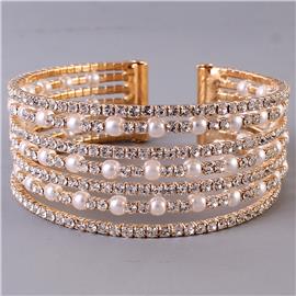 Rhinestones Pearls Layereds Bangle Bracelet