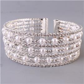 Rhinestones Pearls Layereds Bangle Bracelet