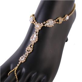 Rhinestones Tear Anklet With Ring