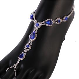 Rhinestones Tear Anklet With Ring