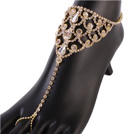 Rhinestones Round-Tear Anklet With Ring