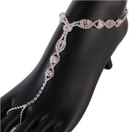 Casting Rhinestones Leaves Anklet With Ring