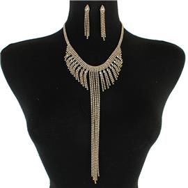 Rhinestones Tear LongNecklace Set