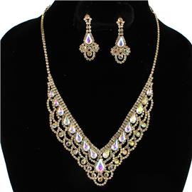 Rhinestones Tear Necklace Set