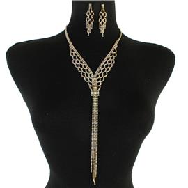 Rhinestones Drop Long Necklace Set