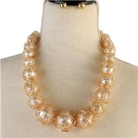 Metal Wired Pearl Ball Necklace Set