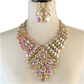 Crystal Teardrop Bib Necklace Set