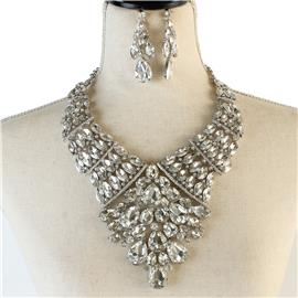Crystal Teardrop Bib  Necklace Set