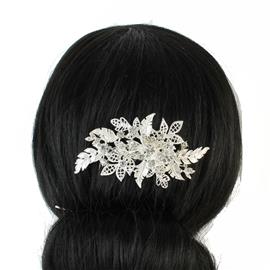 Metal Rhinestones Leaves Hair Comb