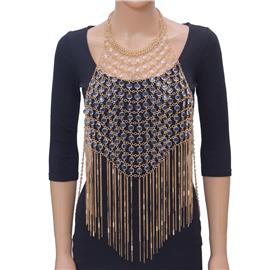 1Fashion Metal Chain Fringed Clear Beads Body Chain