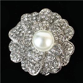 Crystal With Pearl Flower Brooch