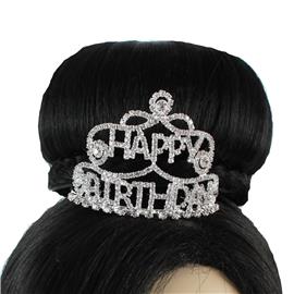 Rhinestones Happy Birthday Mini Hair Comb Tiara