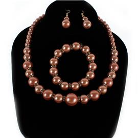 Pearl With Rhinestone 3 Pcs Necklace Set