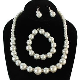 Pearl With Rhinestone 3 Pcs Necklace Set