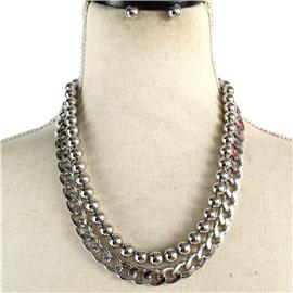 Metal Ball Multi Chain Necklace Set