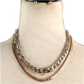 Metal Multi Chain Choker Necklace Set