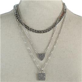 Metal Multi Chain Pendant Heart Necklace