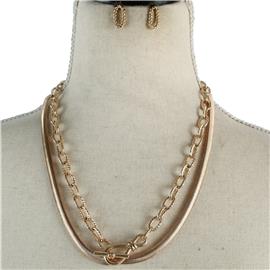Metal Double Chain Necklace Set