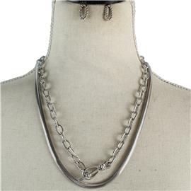 Metal Double Chain Necklace Set