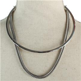 Metal Choker Double Chain Necklace